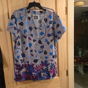 Butter Soft Floral Blue and Purple Scrub Top